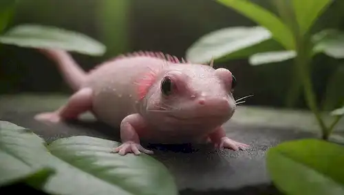 Una ilustración de tono cálido con un axolotl sonriente