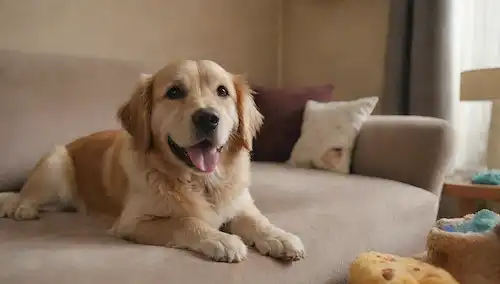 Un perro alegre de pelo dorado