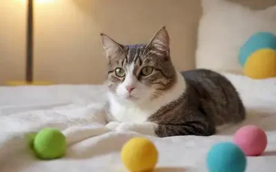 Un gato tranquilo acostado en una manta suave