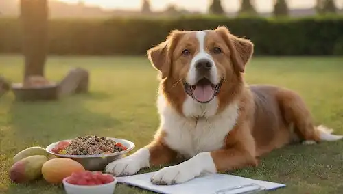 Un perro feliz sentado en un césped verde