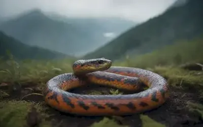 Grandes serpientes como anafomas emergen del suelo oscuro del bosque