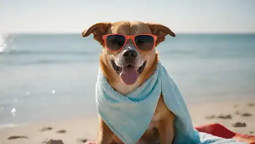 Feliz acolchado de perros en agua tranquila