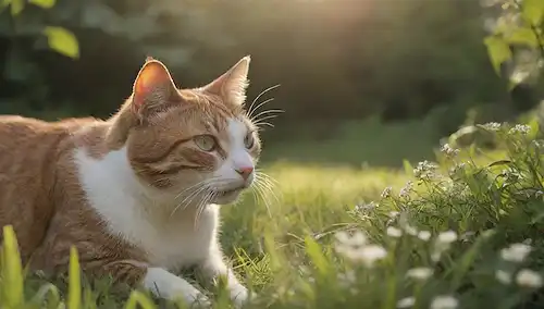 Un ambiente sereno al aire libre con unos cuantos gatos saltando