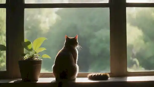 Un gato sentado en un ventanal