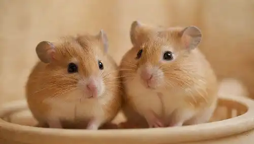 Un par de hámpsteres en una jaula acogedora con juguetes y túneles, hamsters madre y padre jugando y acurrucando con sus bebés, fondo de color suave, iluminación cálida, delicada textura de grano de madera en las barras de jaula, caras suaves adorables, pequeñas patas y silbidos, sentido de nutrir y unir