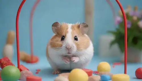ilustración 3D de un pequeño hámster en una jaula