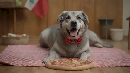 Un retrato de un perro gris grande y agitado con una expresión dulce