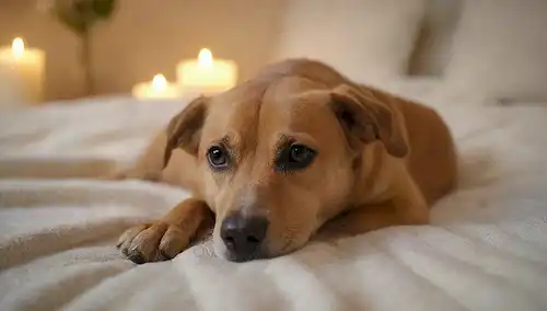 Un perro tranquilo sentado en una manta suave