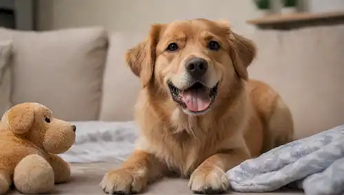 Un perro feliz con una barriga suave