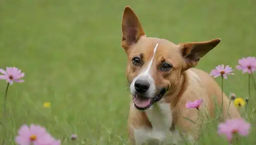 Un perro curioso olfateando un exuberante prado verde