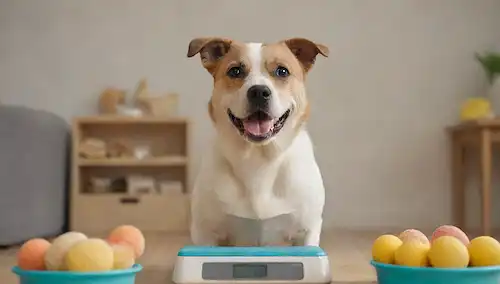 Un perro feliz sentado en una escala con una expresión tranquila