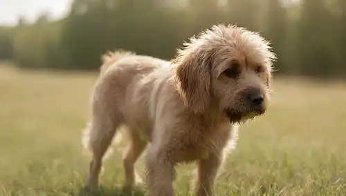 primer plano de un saco de perros, sol de verano, pulgas o garrapatas sobre el fur, suave movimiento oxidante, movimiento sutil, fondo borroso, colores cálidos, iluminación natural